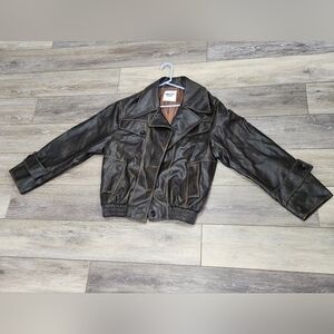 Princess Polly Staten Island Brown Faux Leather Bomber Jacket Size S/M